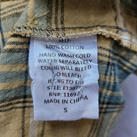 Easel Embroidered Floral & Plaid Oversized Top 100% Cotton Brown Teal Size S - Picture 8 of 8